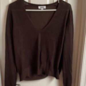 Dark Brown sparkle sheer V-Neck Long Sleeve Top